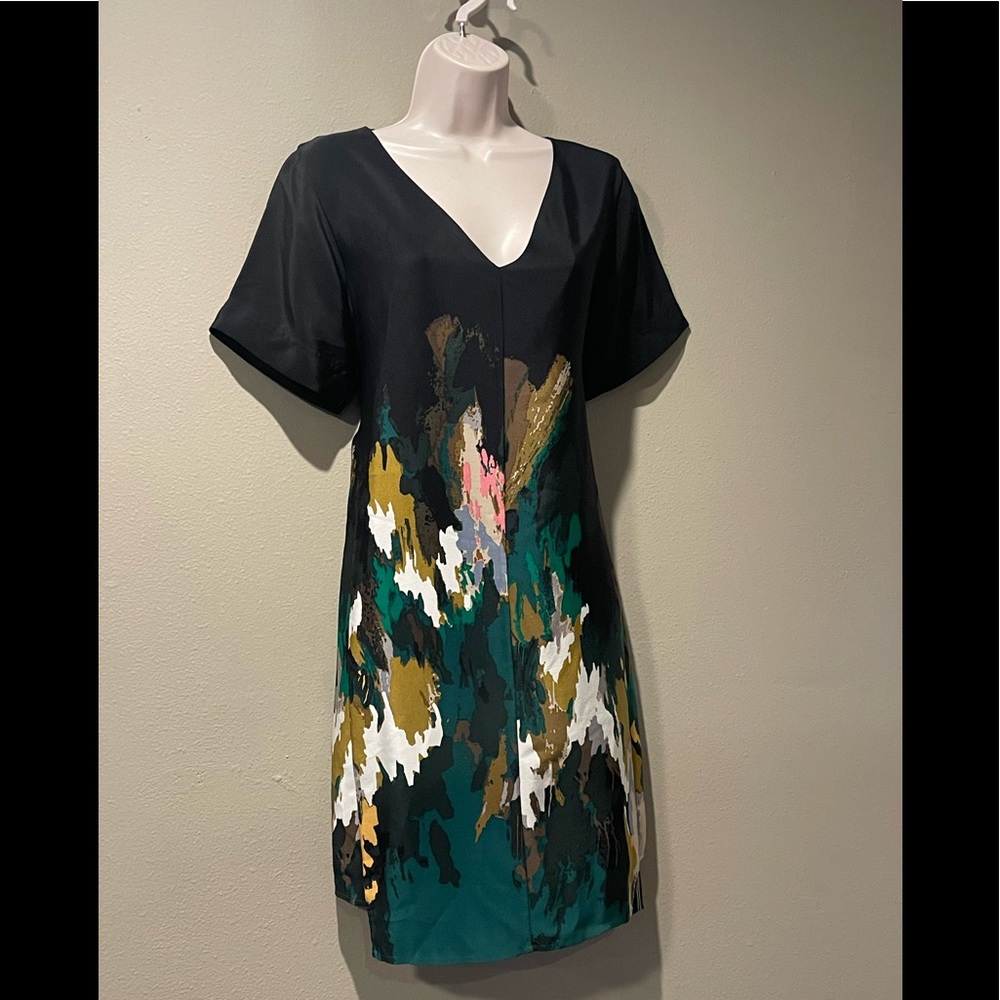 Tibi silk abstract print shift dress